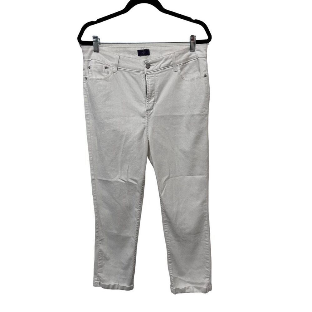 NYDJ Stretch Slim Straight Ankle Chino Pants Optic White Natural Wash Size 14